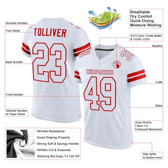 White Authentic White-Red Football Mesh Custom Jersey White Authentic White-Red Football Mesh Custom Jersey