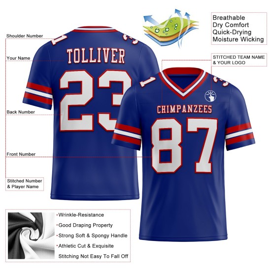 White-Red Jersey Mesh Royal Football Custom Authentic White-Red Jersey Mesh Royal Football Custom Authentic