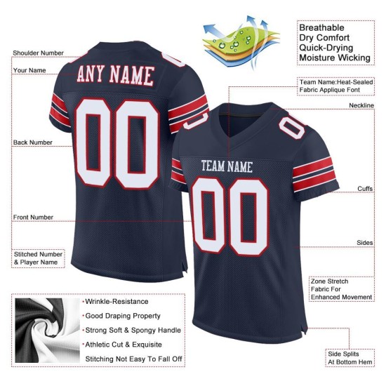 White-Red Navy Mesh Football Authentic Custom Jersey White-Red Navy Mesh Football Authentic Custom Jersey