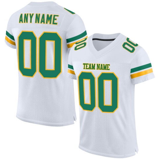 Kelly Authentic Football Mesh White Jersey Custom Green-Gold Kelly Authentic Football Mesh White Jersey Custom Green-Gold