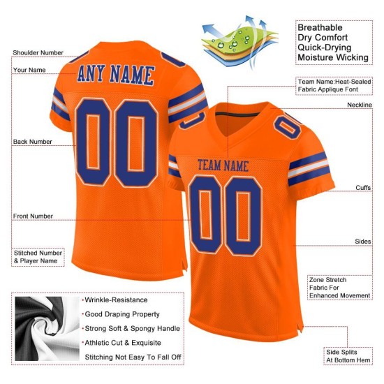Football Orange Royal-White Mesh Jersey Authentic Custom Football Orange Royal-White Mesh Jersey Authentic Custom