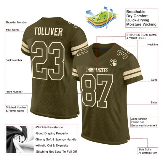 Authentic Jersey Custom Salute To Olive-Cream Mesh Football Olive Service Authentic Jersey Custom Salute To Olive-Cream Mesh Football Olive Service