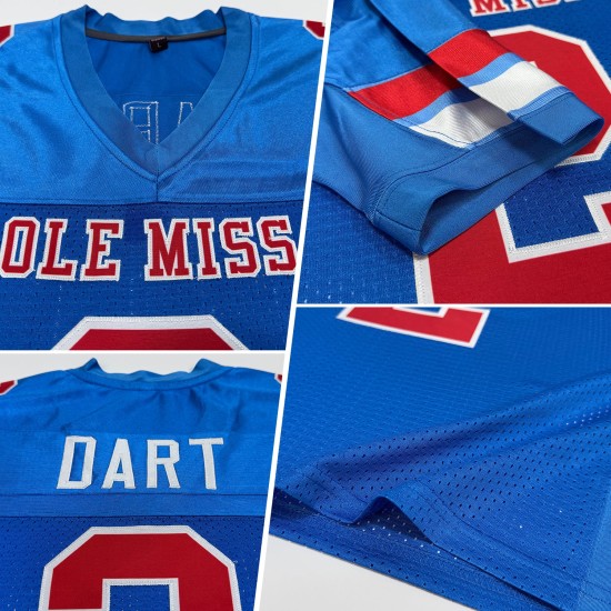 Mesh Authentic Custom Football Red-White Powder Jersey Blue Mesh Authentic Custom Football Red-White Powder Jersey Blue