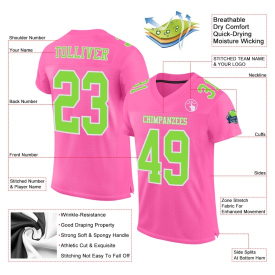 Custom Neon Green-White Pink Jersey Authentic Mesh Football Custom Neon Green-White Pink Jersey Authentic Mesh Football