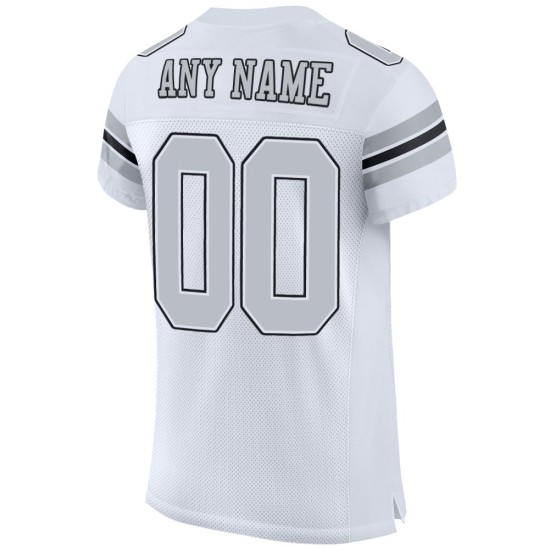 Mesh Custom Football Authentic White Jersey Silver-Black Mesh Custom Football Authentic White Jersey Silver-Black