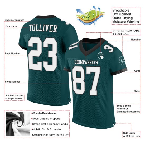 Authentic White Custom Football Jersey Mesh Midnight Green Gray-Black Authentic White Custom Football Jersey Mesh Midnight Green Gray-Black