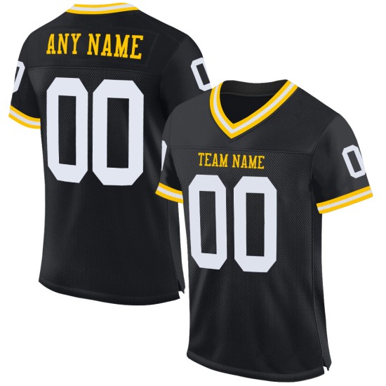 Jersey Authentic White-Gold Throwback Mesh Custom Football Black Jersey Authentic White-Gold Throwback Mesh Custom Football Black
