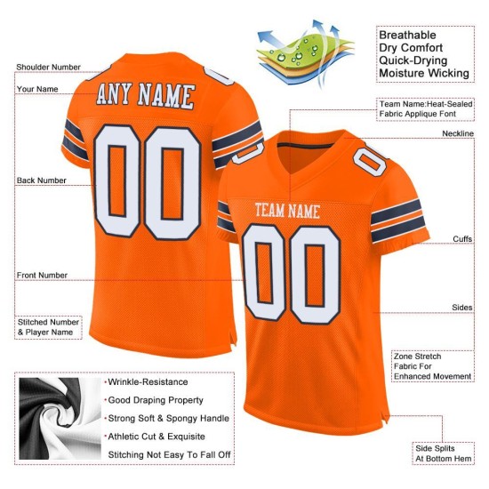 White-Navy Jersey Mesh Authentic Orange Football Custom White-Navy Jersey Mesh Authentic Orange Football Custom