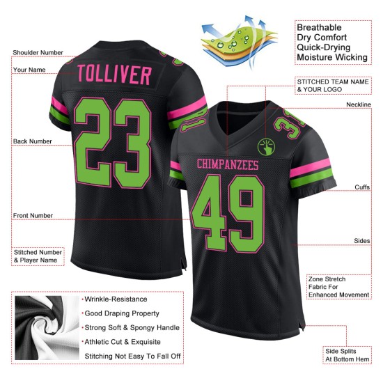 Football Custom Neon Green-Pink Black Jersey Mesh Authentic Football Custom Neon Green-Pink Black Jersey Mesh Authentic
