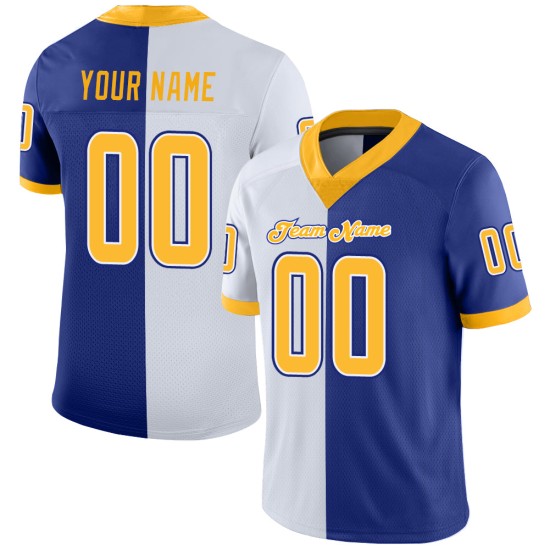 Football Jersey Fashion Royal Split Custom Mesh Gold-White Football Jersey Fashion Royal Split Custom Mesh Gold-White