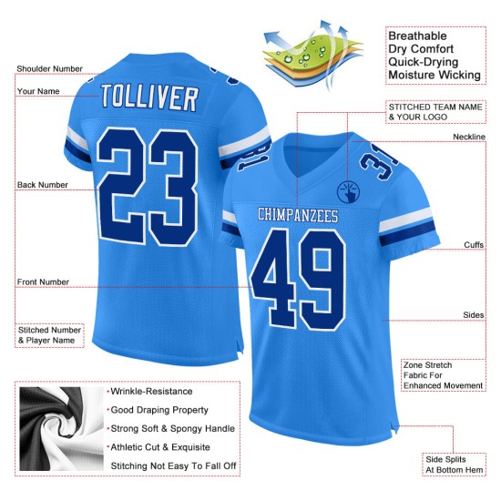 Blue Mesh Football Authentic Custom Royal-White Powder Jersey Blue Mesh Football Authentic Custom Royal-White Powder Jersey