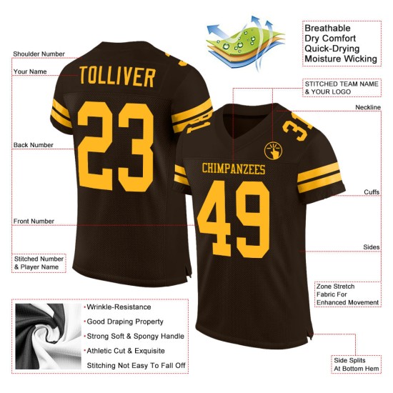Jersey Football Brown Custom Authentic Mesh Gold Jersey Football Brown Custom Authentic Mesh Gold