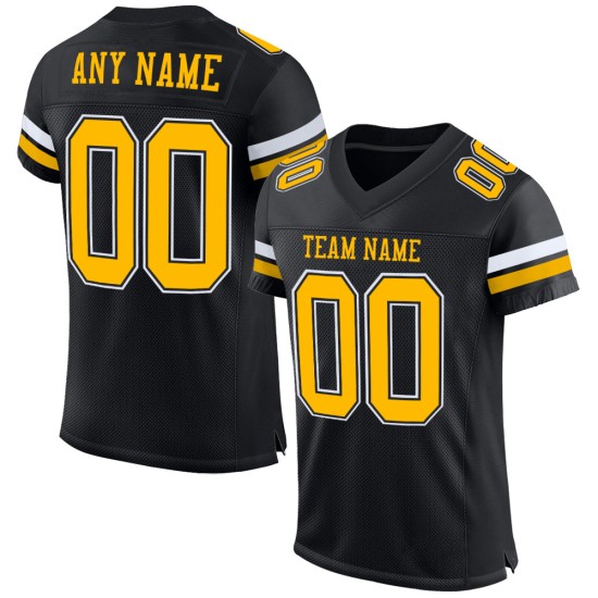 Mesh Custom Football Black Jersey Gold-White Authentic Mesh Custom Football Black Jersey Gold-White Authentic