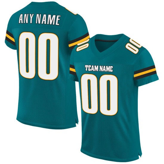 Teal Football Mesh White-Gold Authentic Jersey Custom Teal Football Mesh White-Gold Authentic Jersey Custom