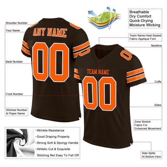 Mesh Jersey Brown Orange-White Custom Authentic Football Mesh Jersey Brown Orange-White Custom Authentic Football