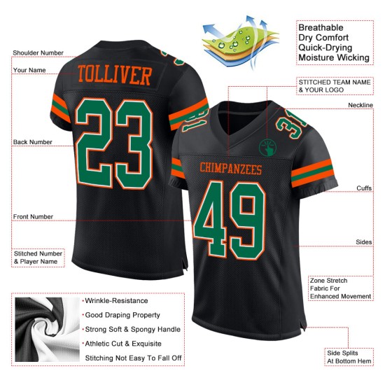 Jersey Custom Mesh Green-Orange Black Football Authentic Kelly