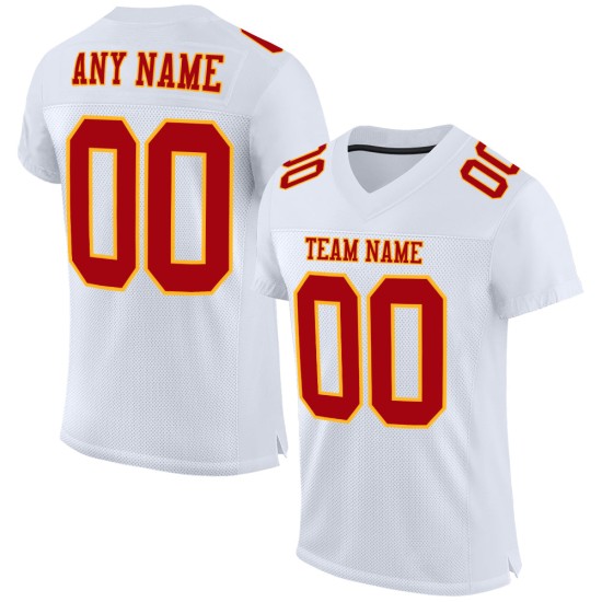 Red-Gold Authentic White Jersey Football Custom Mesh Red-Gold Authentic White Jersey Football Custom Mesh