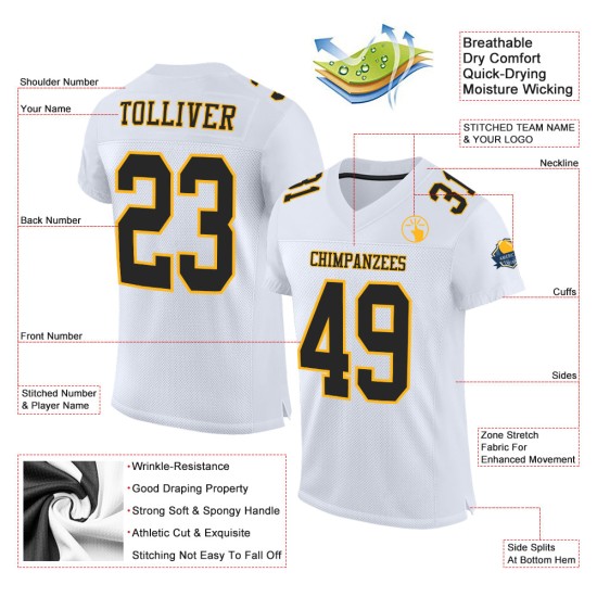 Authentic Jersey White Mesh Custom Football Black-Gold Authentic Jersey White Mesh Custom Football Black-Gold