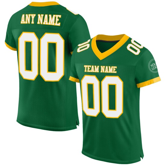 Kelly Custom Green Authentic Mesh Football White-Gold Jersey Kelly Custom Green Authentic Mesh Football White-Gold Jersey