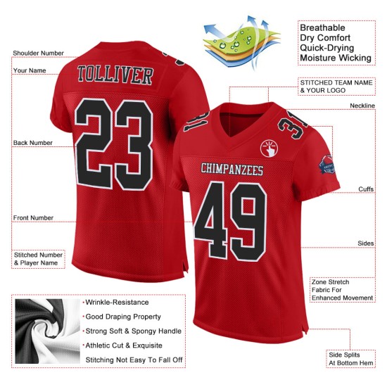 Mesh Black-White Red Jersey Football Custom Authentic Mesh Black-White Red Jersey Football Custom Authentic