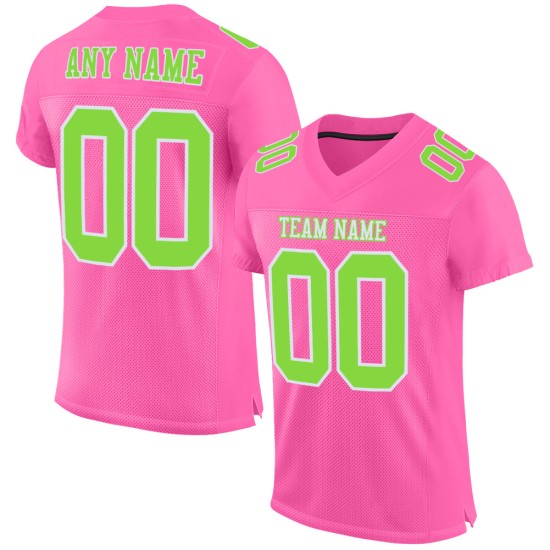 Custom Neon Green-White Pink Jersey Authentic Mesh Football Custom Neon Green-White Pink Jersey Authentic Mesh Football