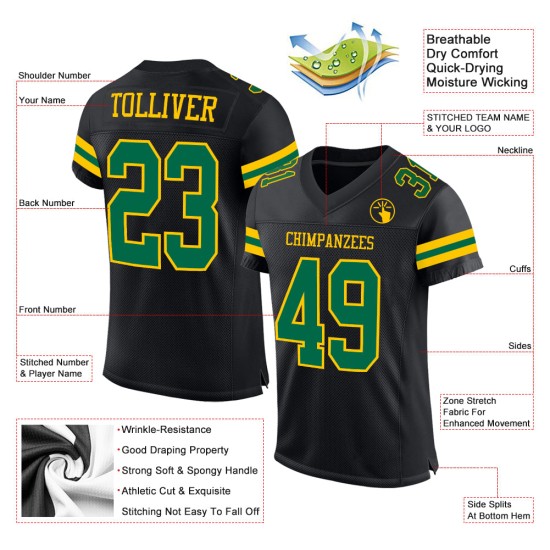 Authentic Custom Mesh Football Black Jersey Kelly Green-Yellow Authentic Custom Mesh Football Black Jersey Kelly Green-Yellow