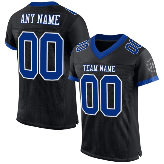 Black Custom Royal-White Football Jersey Authentic Mesh Black Custom Royal-White Football Jersey Authentic Mesh
