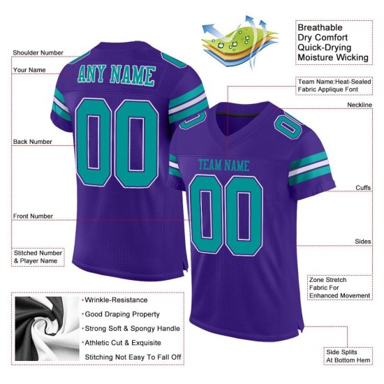 Purple Jersey Custom Aqua-White Mesh Football Authentic Purple Jersey Custom Aqua-White Mesh Football Authentic
