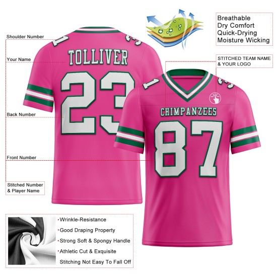 Football Green Jersey Custom Mesh Pink Authentic White-Kelly Football Green Jersey Custom Mesh Pink Authentic White-Kelly