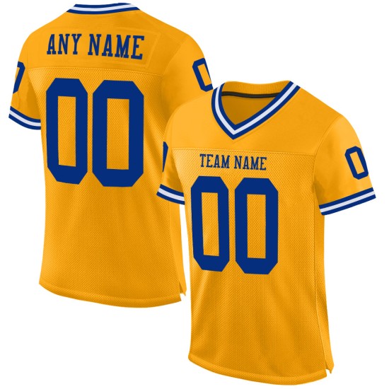 Mesh Jersey Gold Royal-White Throwback Football Authentic Custom Mesh Jersey Gold Royal-White Throwback Football Authentic Custom