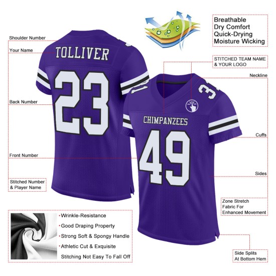 Mesh White-Black Jersey Purple Authentic Custom Football Mesh White-Black Jersey Purple Authentic Custom Football