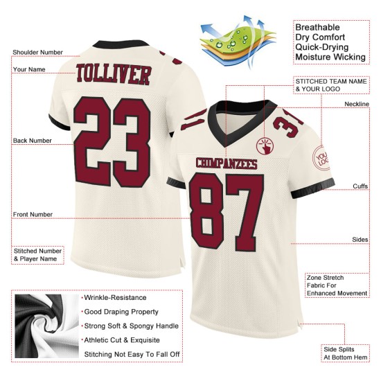 Crimson-Black Authentic Football Custom Jersey Mesh Cream Crimson-Black Authentic Football Custom Jersey Mesh Cream