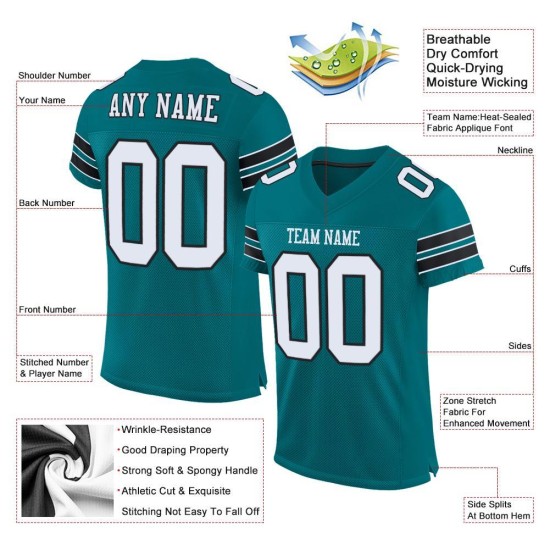 Football Authentic Teal Custom White-Black Mesh Jersey Football Authentic Teal Custom White-Black Mesh Jersey