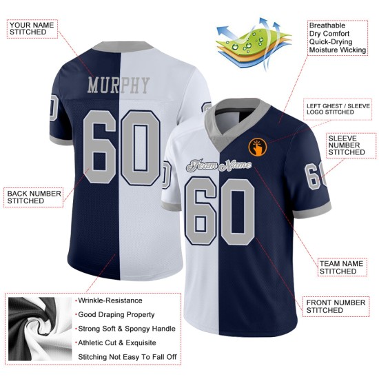 Jersey Custom Navy Football Split Gray-White Mesh Fashion