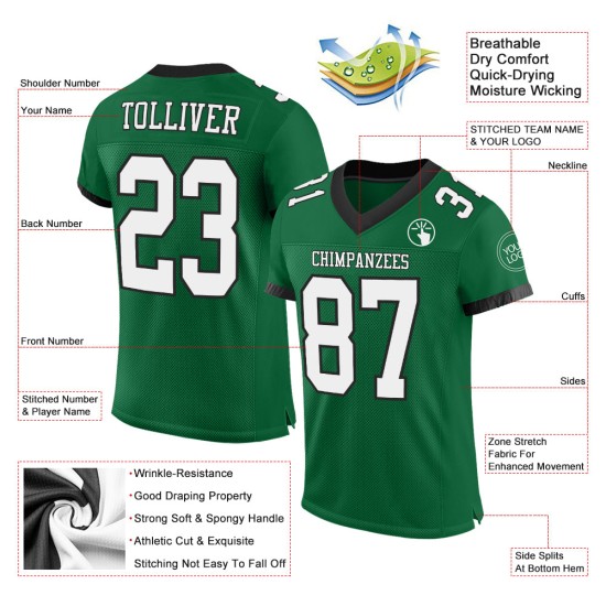 Football Kelly Authentic Custom White-Black Mesh Green Jersey Football Kelly Authentic Custom White-Black Mesh Green Jersey