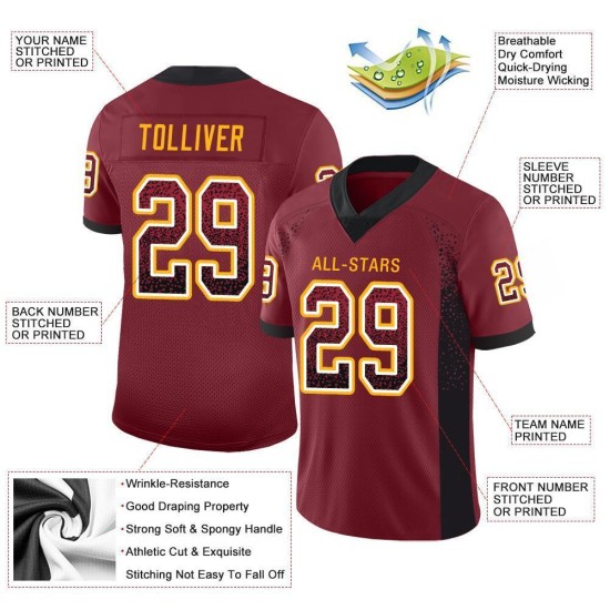 Mesh Custom Fashion Jersey Black-Gold Burgundy Drift Football Mesh Custom Fashion Jersey Black-Gold Burgundy Drift Football