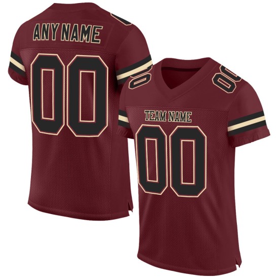 Football Black-Cream Jersey Authentic Burgundy Mesh Custom Football Black-Cream Jersey Authentic Burgundy Mesh Custom