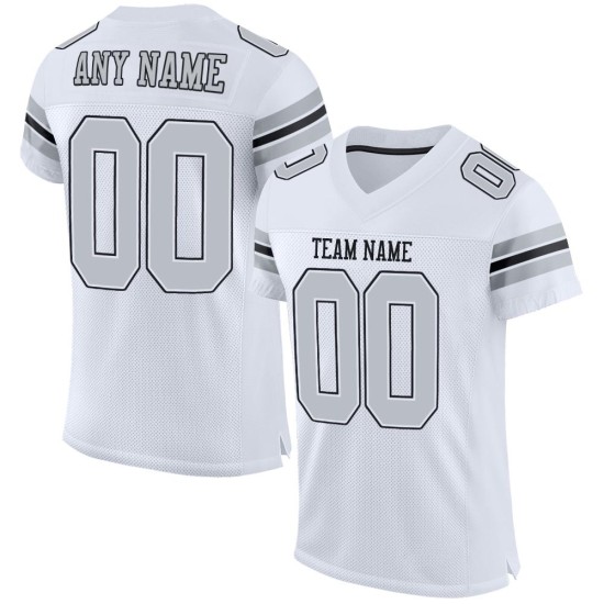 Mesh Custom Football Authentic White Jersey Silver-Black Mesh Custom Football Authentic White Jersey Silver-Black