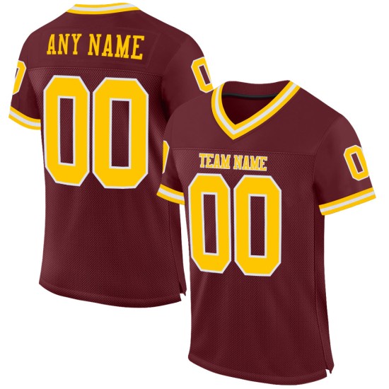 Gold-White Mesh Throwback Burgundy Jersey Authentic Football Custom Gold-White Mesh Throwback Burgundy Jersey Authentic Football Custom