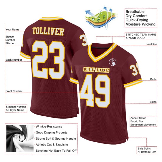 Jersey Mesh Custom White-Gold Authentic Burgundy Football Throwback Jersey Mesh Custom White-Gold Authentic Burgundy Football Throwback