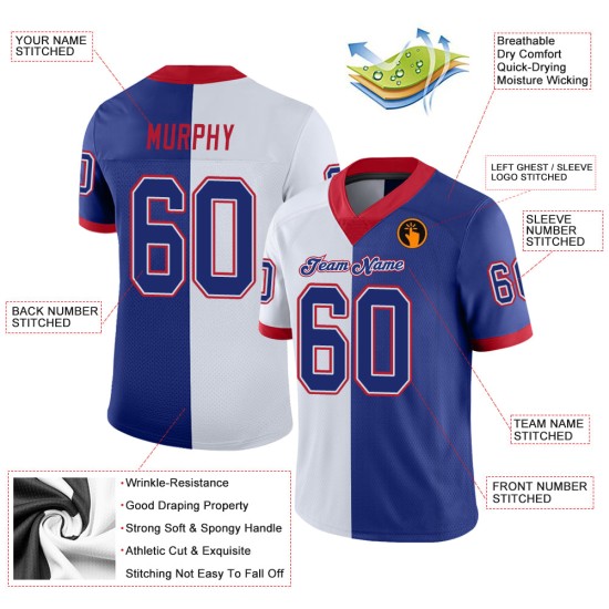Split Jersey Royal-Scarlet White Football Mesh Fashion Custom Split Jersey Royal-Scarlet White Football Mesh Fashion Custom