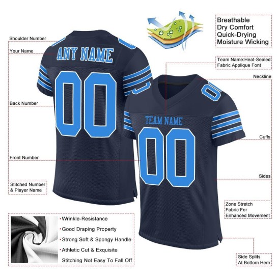 Blue-White Jersey Powder Mesh Custom Football Navy Authentic Blue-White Jersey Powder Mesh Custom Football Navy Authentic