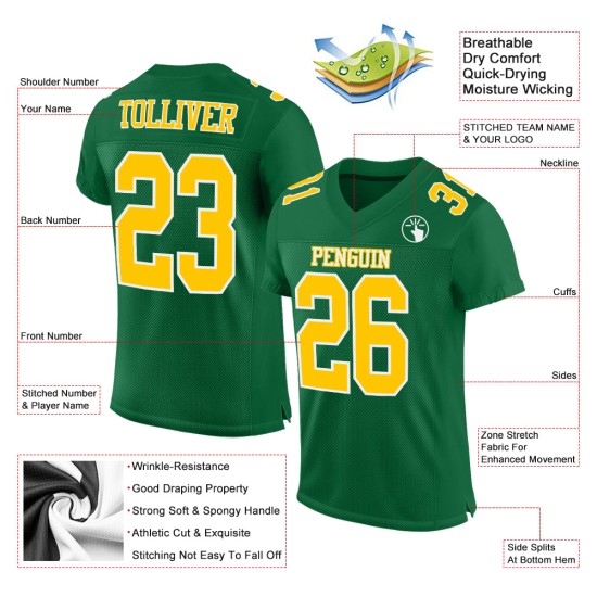 Green Jersey Mesh Gold-White Football Custom Kelly Authentic Green Jersey Mesh Gold-White Football Custom Kelly Authentic