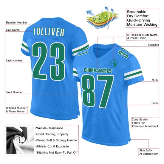Football Green-White Kelly Jersey Custom Blue Authentic Powder Mesh Football Green-White Kelly Jersey Custom Blue Authentic Powder Mesh