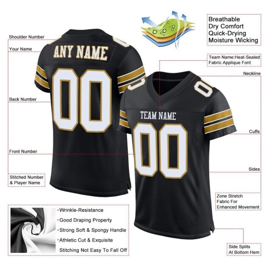 Jersey Black White-Old Authentic Gold Mesh Custom Football Jersey Black White-Old Authentic Gold Mesh Custom Football