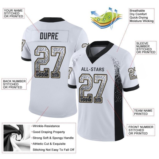 Football Drift Mesh Fashion Gold Custom Black-Vegas Jersey White Football Drift Mesh Fashion Gold Custom Black-Vegas Jersey White