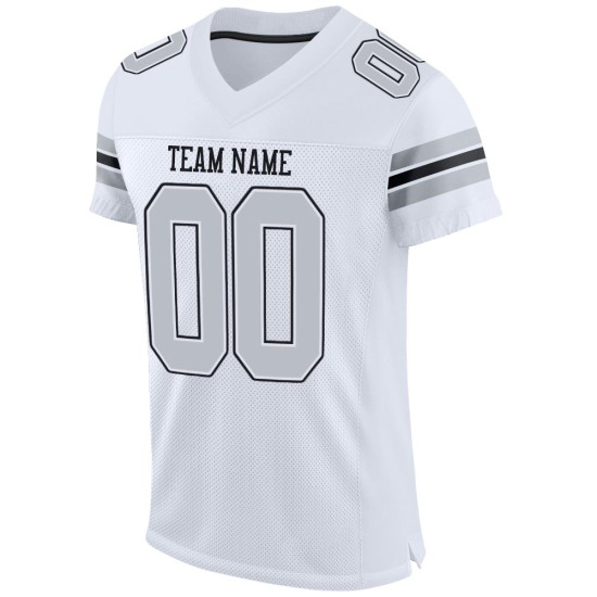 Mesh Custom Football Authentic White Jersey Silver-Black Mesh Custom Football Authentic White Jersey Silver-Black