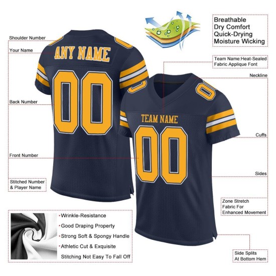 Gold-White Football Custom Jersey Mesh Navy Authentic Gold-White Football Custom Jersey Mesh Navy Authentic