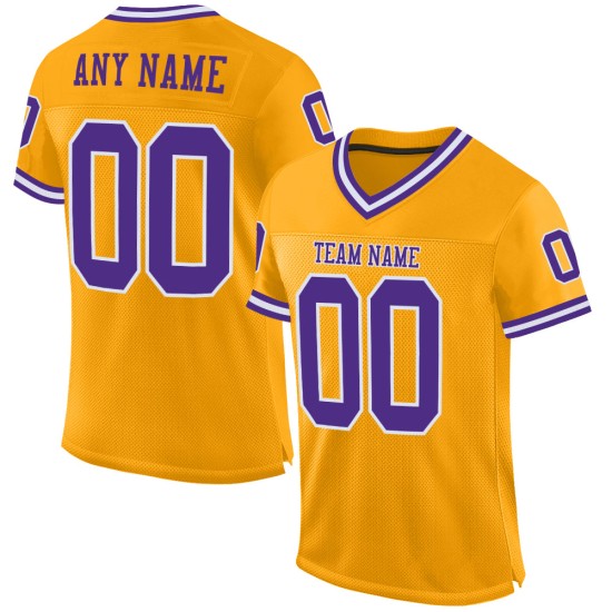 Custom Gold Mesh Purple-White Football Jersey Throwback Authentic Custom Gold Mesh Purple-White Football Jersey Throwback Authentic