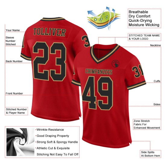 Gold Black-Old Red Football Mesh Authentic Custom Jersey Throwback Gold Black-Old Red Football Mesh Authentic Custom Jersey Throwback